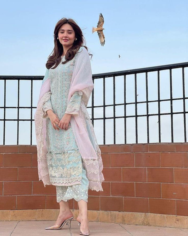 Threads Organza Suit-Ferozi-Organza-Aarasta