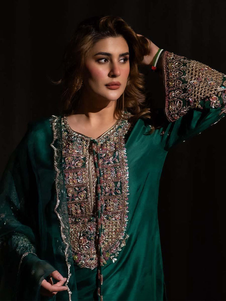 Kubra Khan Silk Suit-Green-Silk-Aarasta