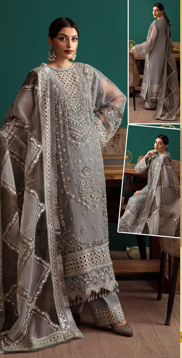 Zarin Organza Suit-Grey-Organza-Aarasta