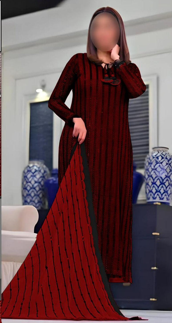 Nida Yasir Chiffon Suit-Maroon-Chiffon-Aarasta