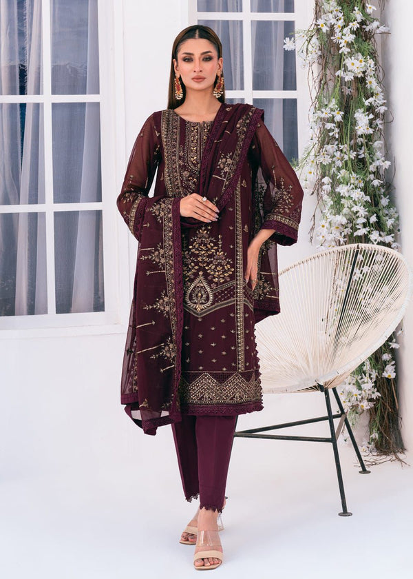 Noorma Kamal Chiffon Suit-Maroon-Chiffon-Aarasta