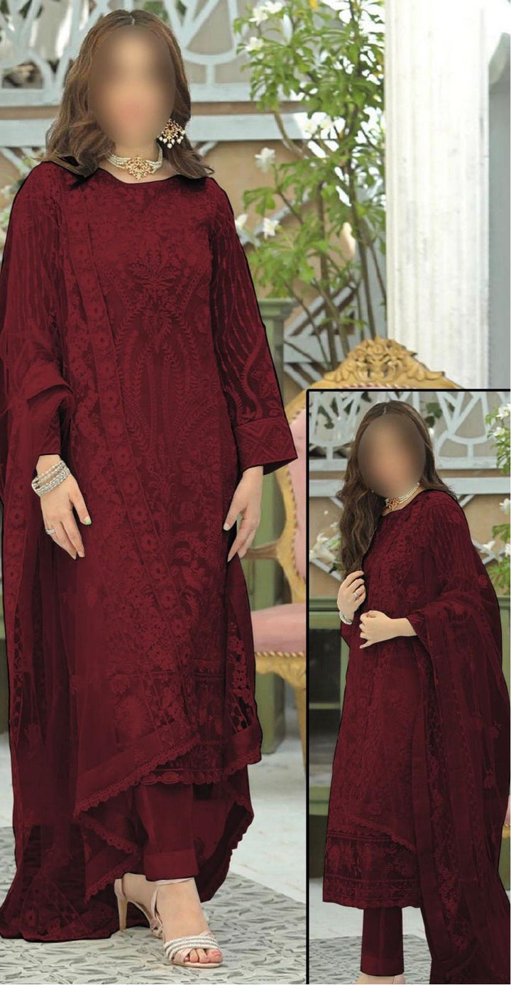 Neelum Munir Organza Suit-Maroon-Organza-Aarasta