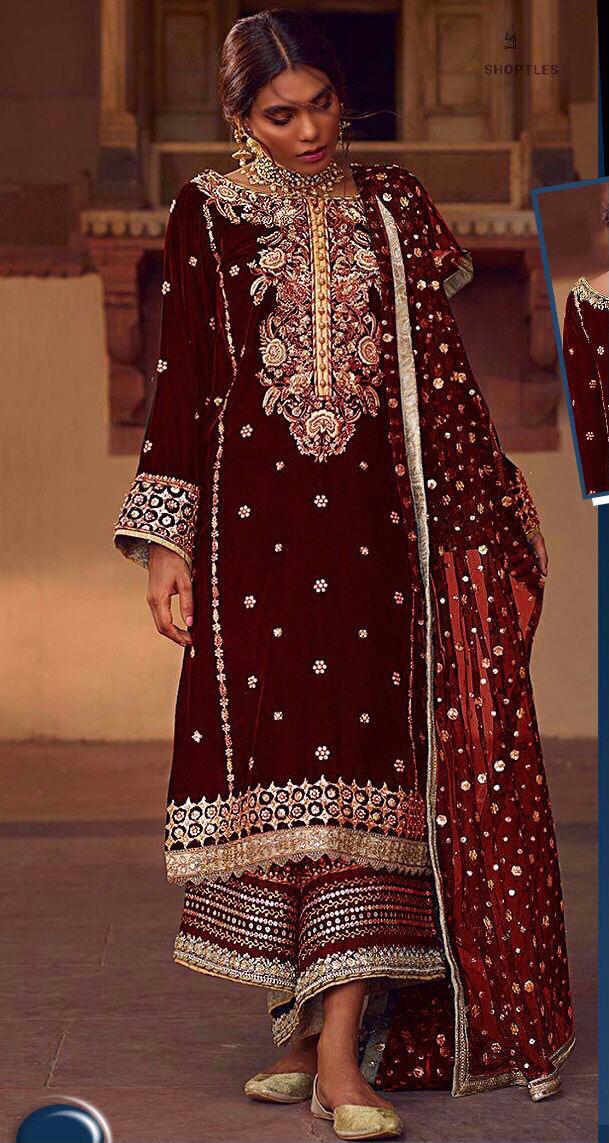 Anas Abrar Velvet Suit-Maroon-Velvet-Aarasta