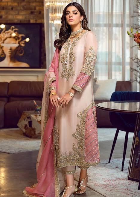 Sara Asghar Organza Suit-Peach-Organza-Aarasta