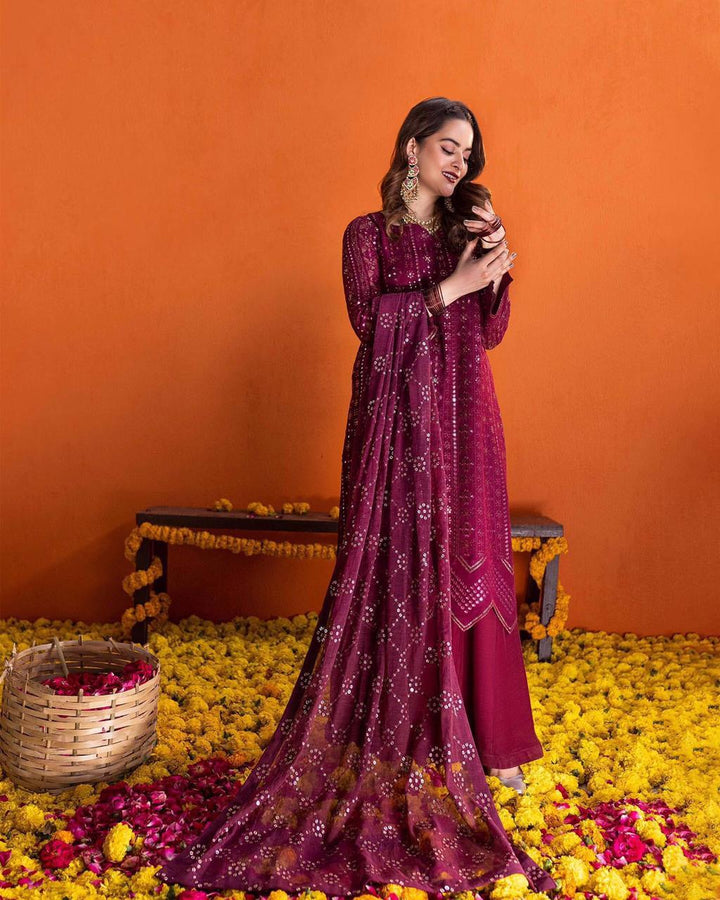Embroidered Chiffon Suit-Pink-Chiffon-Aarasta