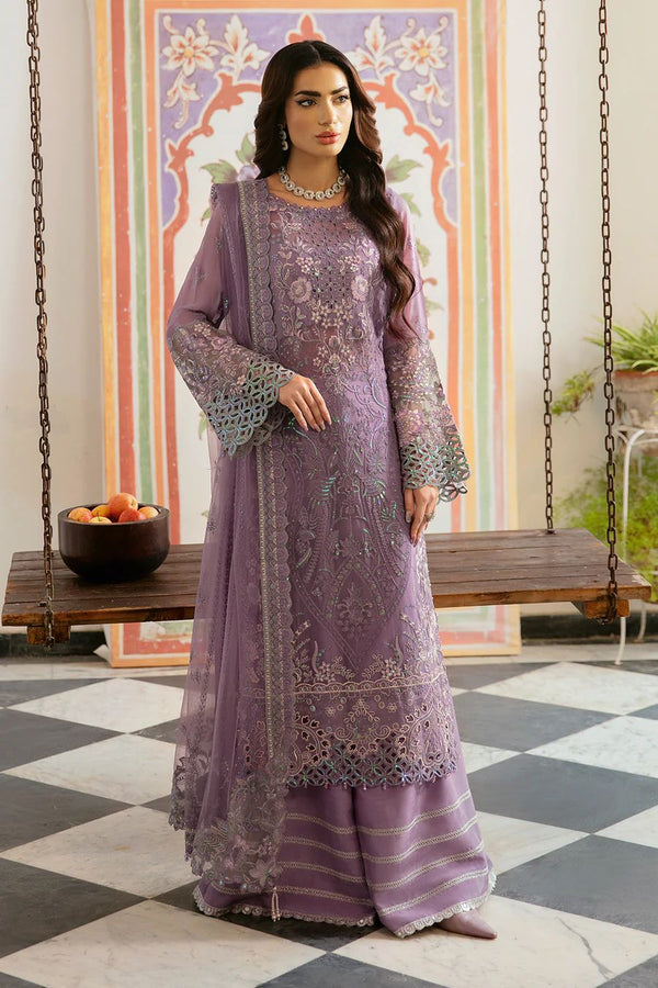 Embroidered Chiffon Suit-Purple-Chiffon-Aarasta