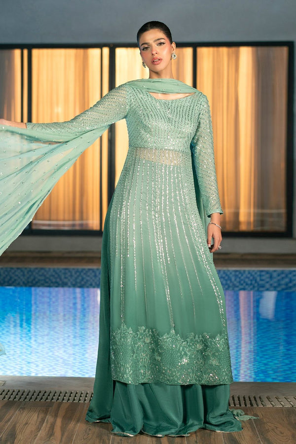 Fahad Hussain Chiffon Suit-Sea Green-Chiffon-Aarasta