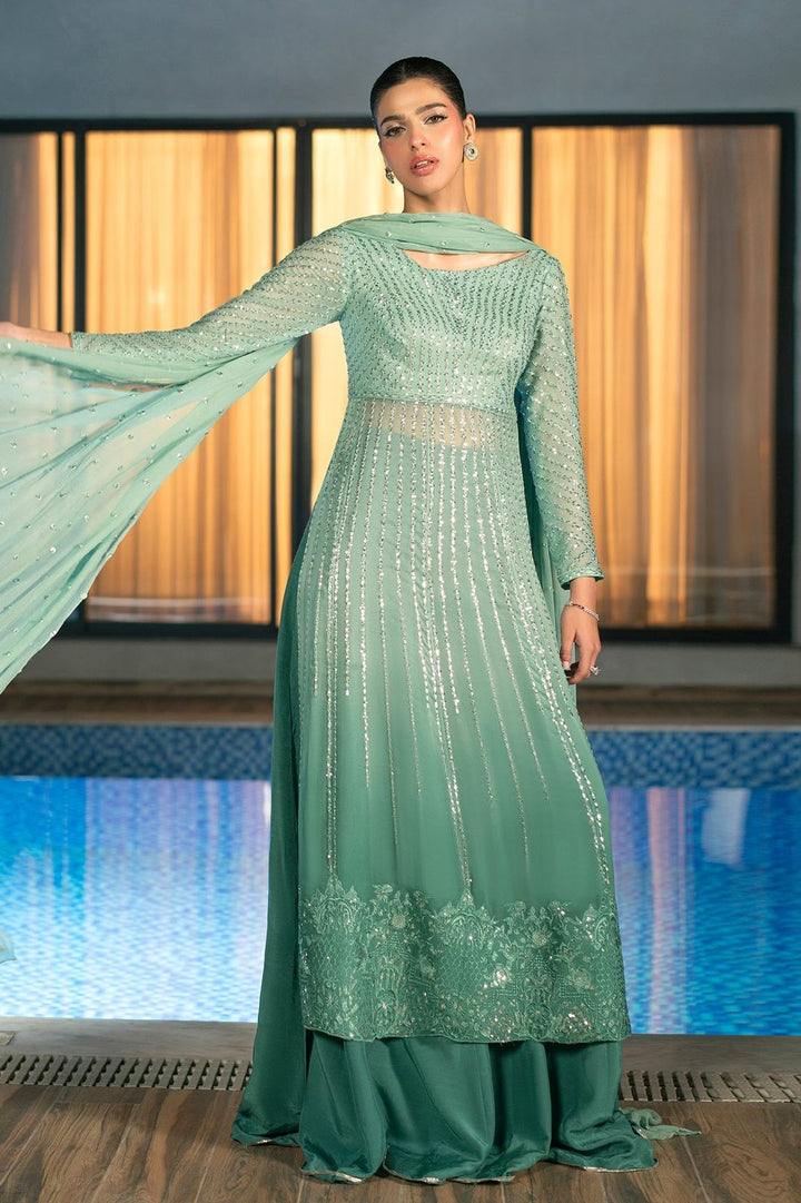 Fahad Hussain Chiffon Suit-Sea Green-Chiffon-Aarasta