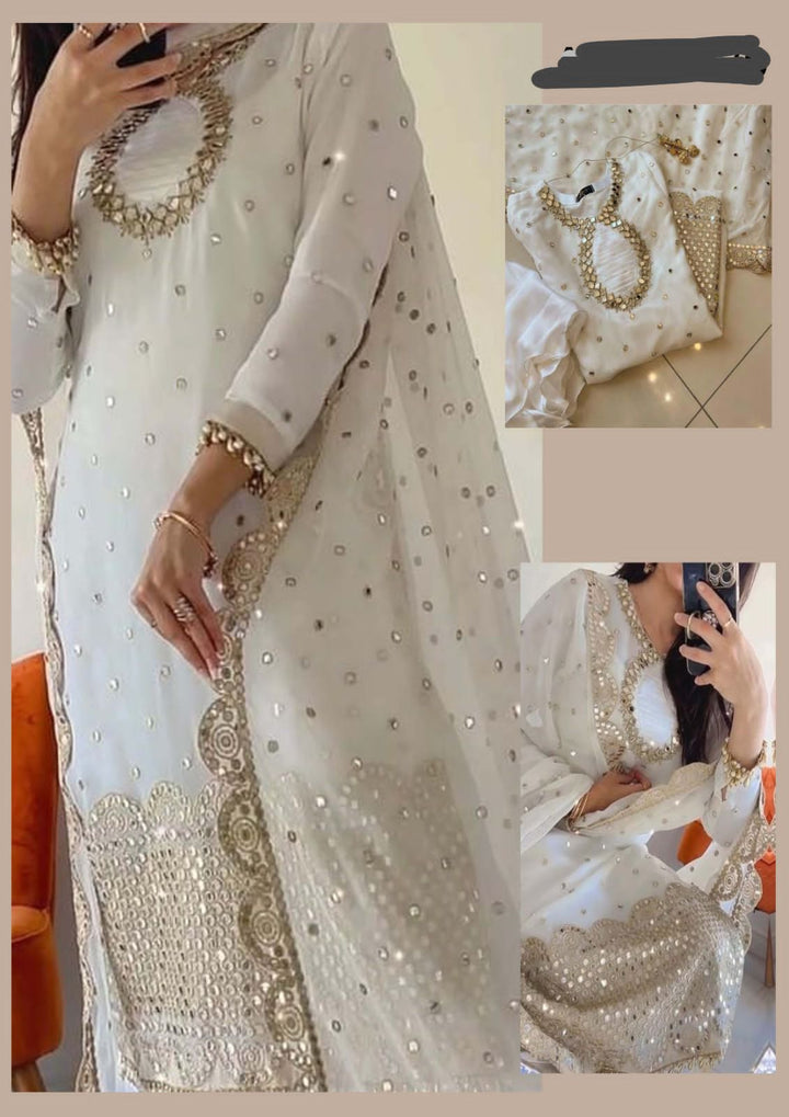 Party Wear Chiffon Suit-White-Chiffon-Aarasta