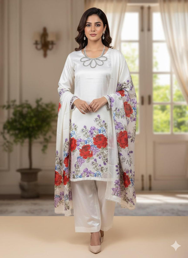 Khaadi Silk Suit-White-Silk-Aarasta