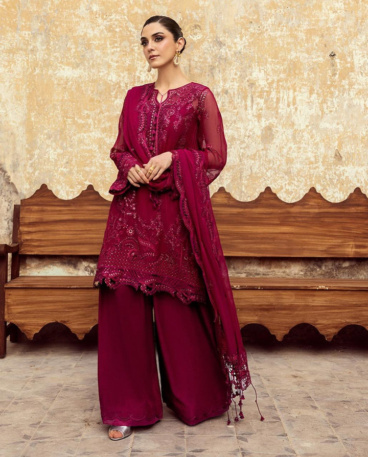 Qalamkar Chiffon Suit-Red-Chiffon-Aarasta