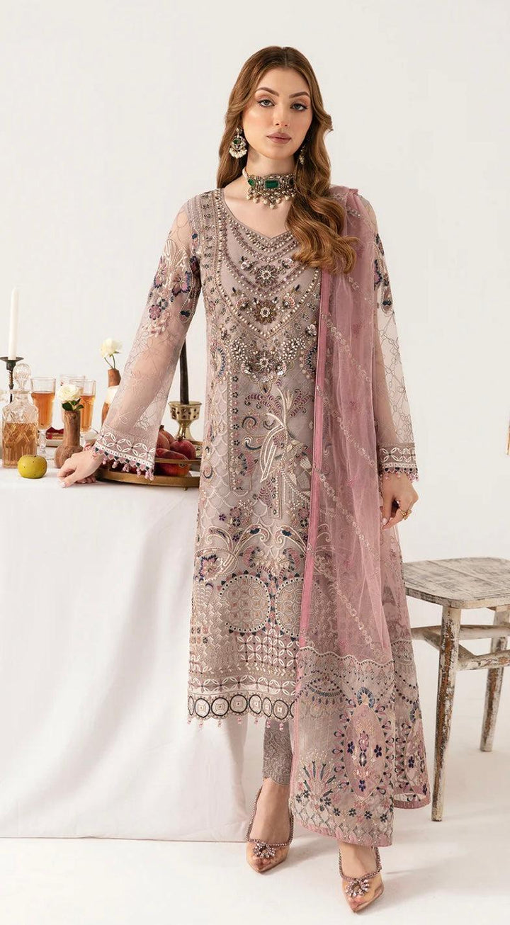Ramsha Chiffon Suit-Beige-Chiffon-Aarasta