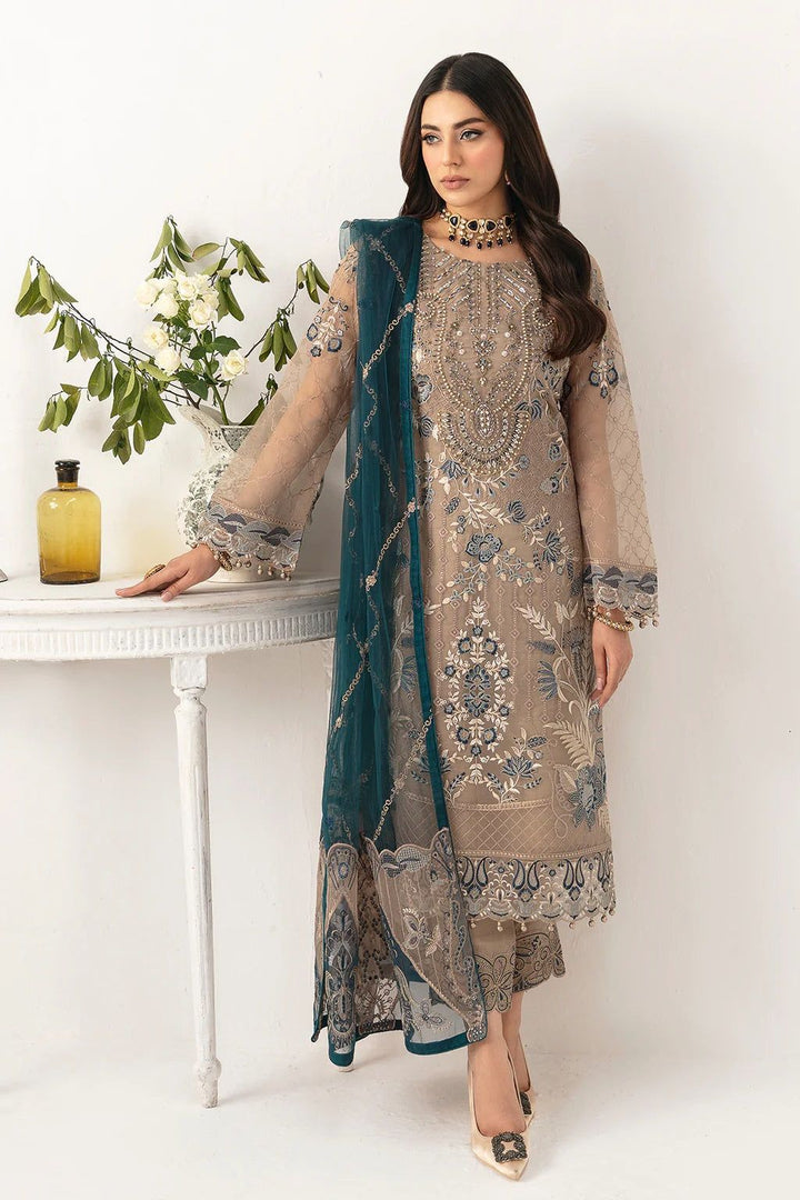 Ramsha Chiffon Suit-Beige-Chiffon-Aarasta