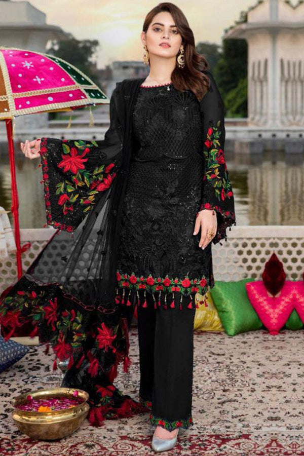 Ramsha Chiffon Suit-Black-Chiffon-Aarasta