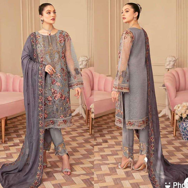 Ramsha Organza Suit-Grey-Organza-Aarasta