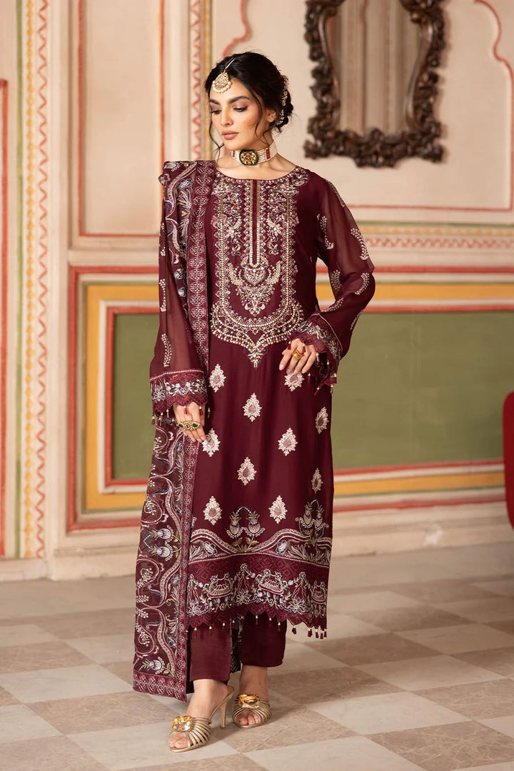 Ramsha Chiffon Suit-Maroon-Chiffon-Aarasta