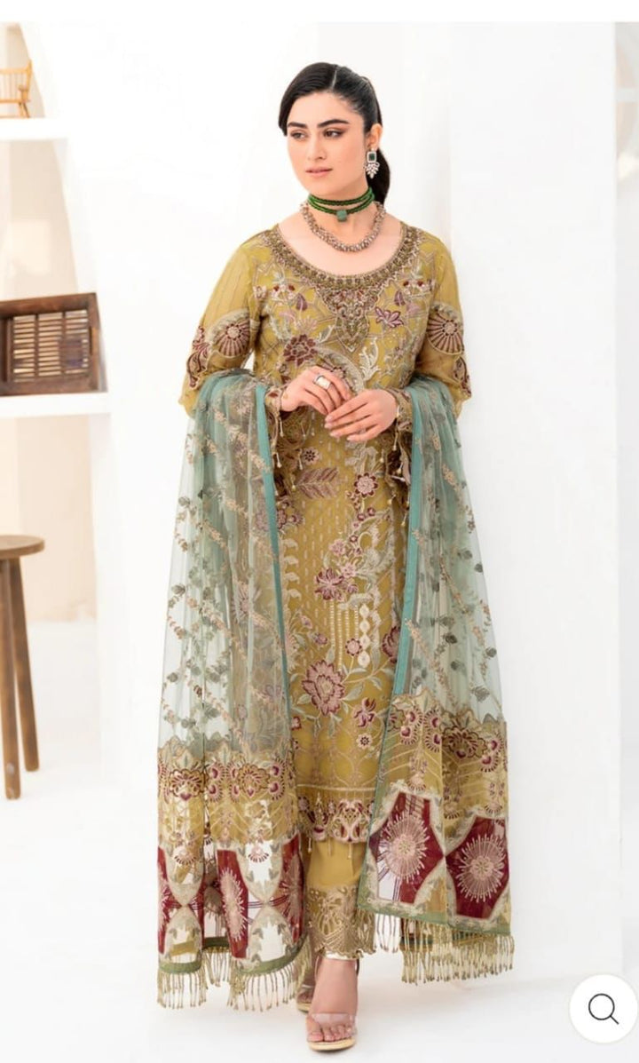 Ramsha Organza Suit-Mustard-Organza-Aarasta