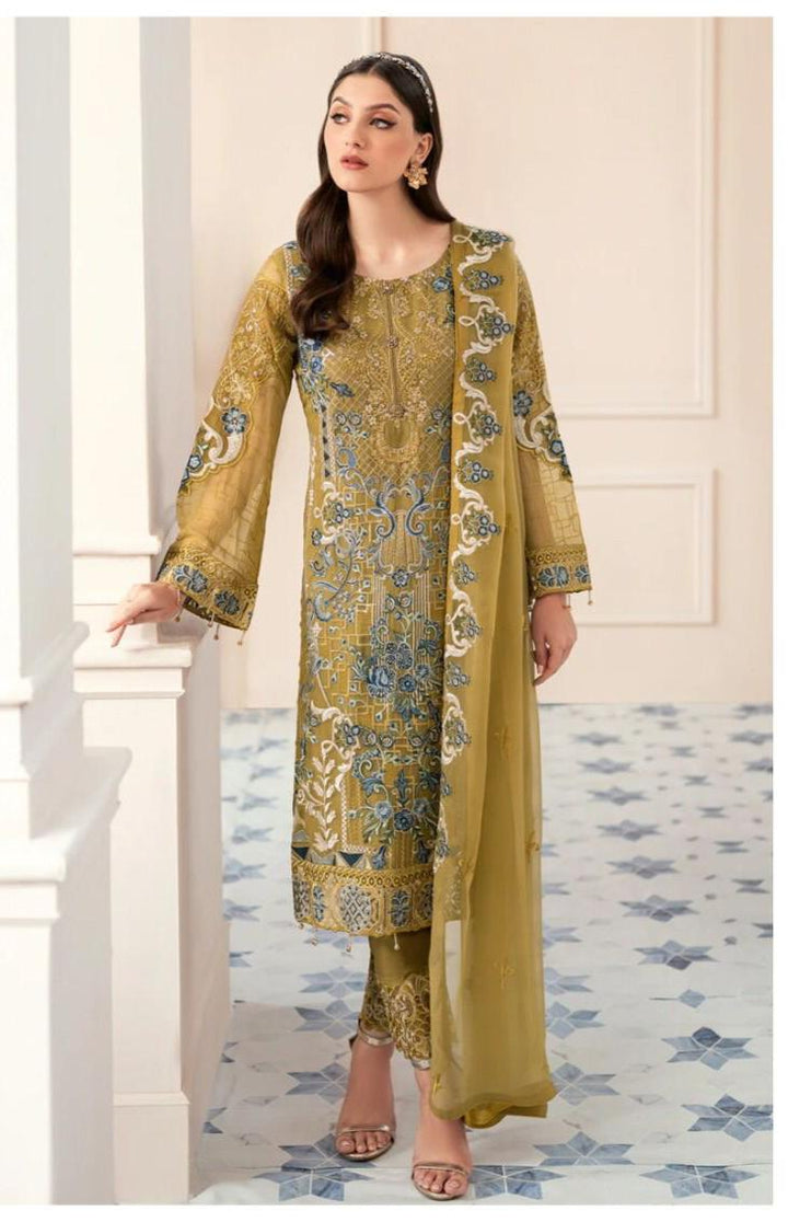 Ramsha Organza Suit-Mustard-Organza-Aarasta