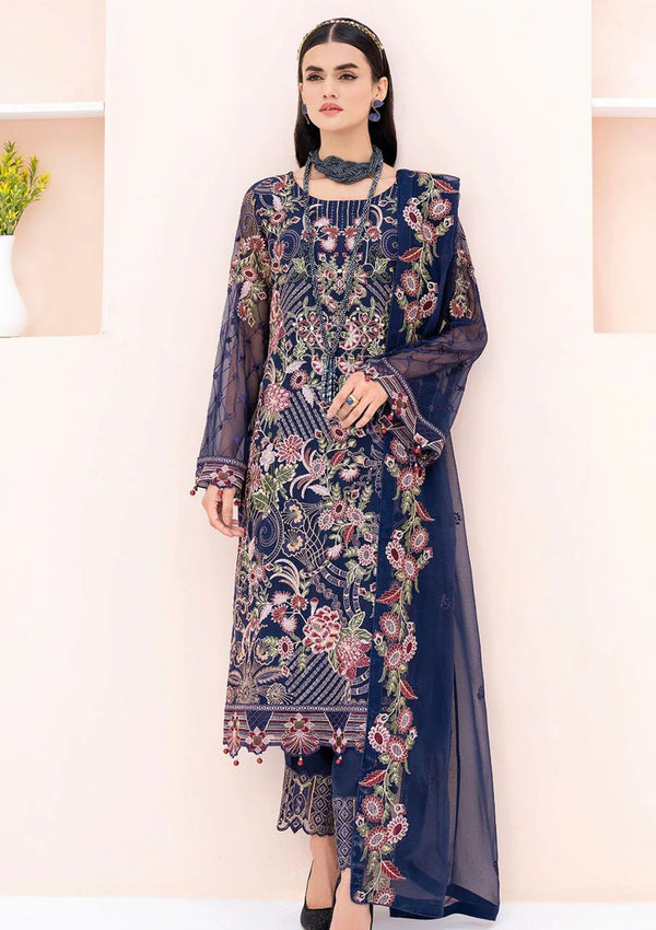 Ramsha Chiffon Suit-Navy-Chiffon-Aarasta