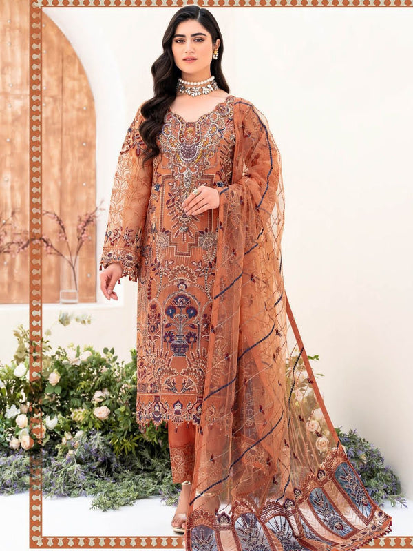 Ramsha Organza Suit-Rust-Organza-Aarasta