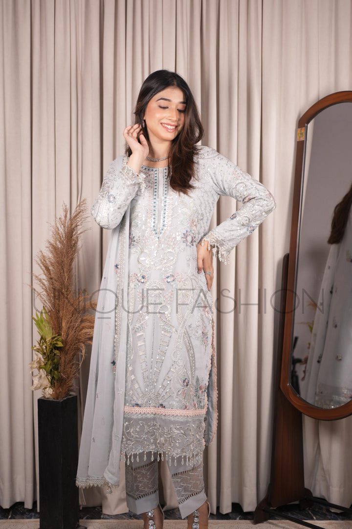 Ramsha Chiffon Suit-Silver-Chiffon-Aarasta