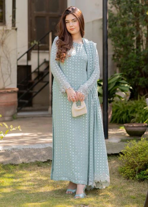 Rang e Haya Chiffon Suit-Sea Green-Chiffon-Aarasta