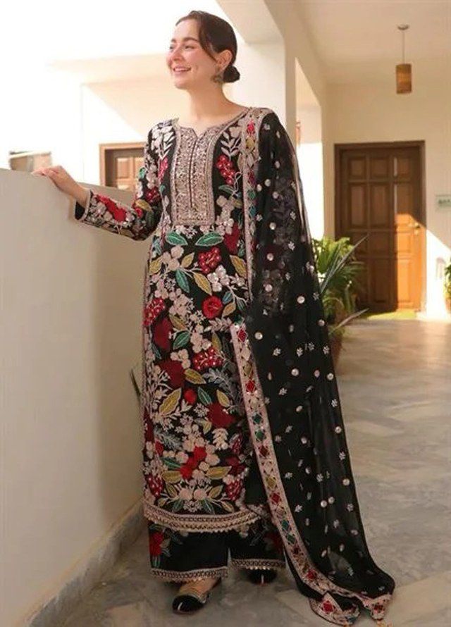 Rangrasiya Chiffon Suit-Black-Chiffon-Aarasta