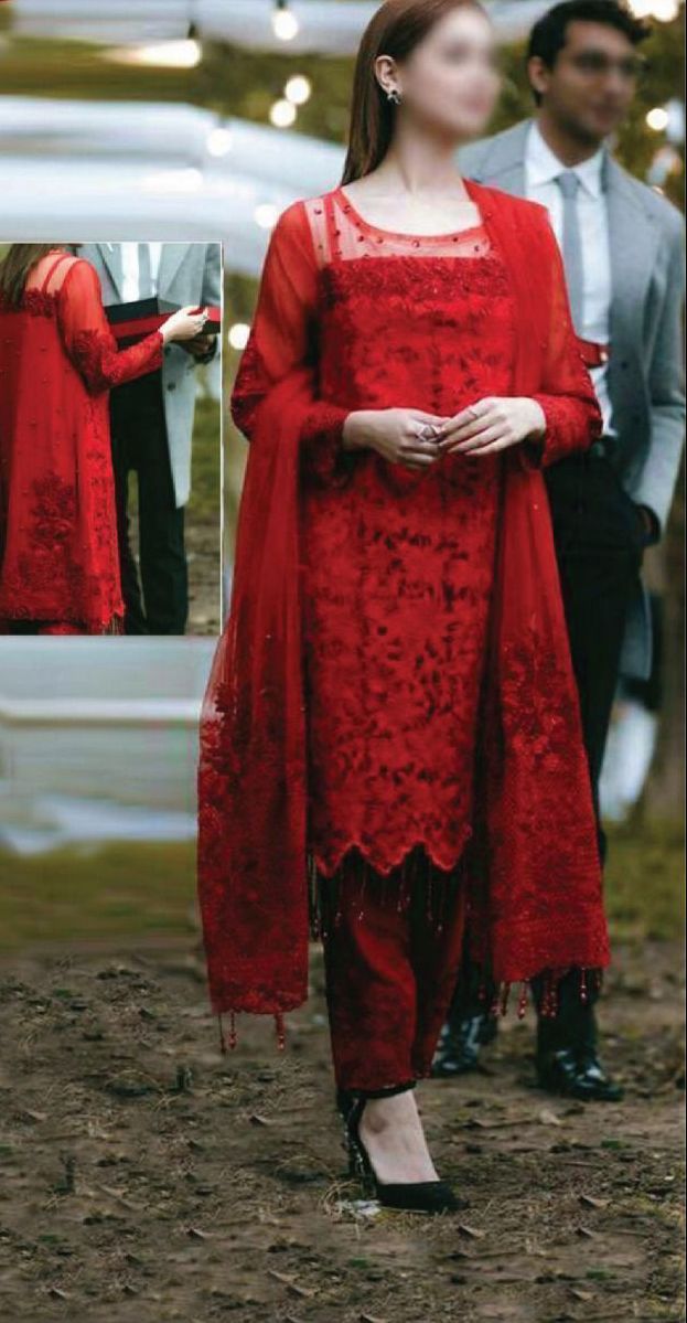 Rangrasiya Net Suit-Red-Net-Aarasta