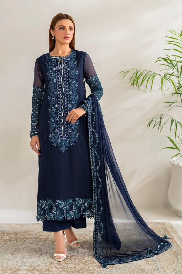 Sapphire Chiffon Suit-Navy-Chiffon-Aarasta