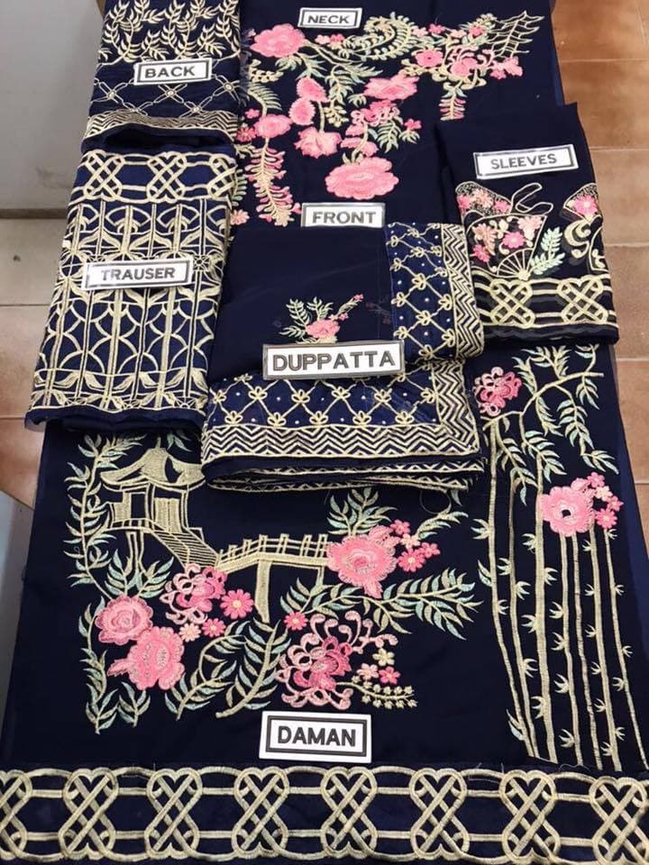 Serene Navy Chiffon Suit-Aarasta