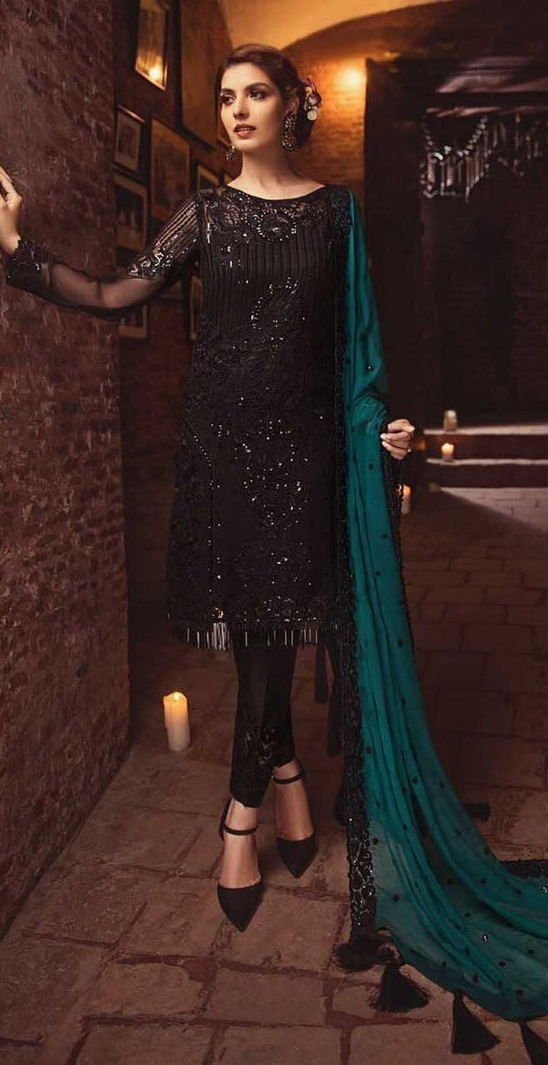 Serene Chiffon Suit-Black-Chiffon-Aarasta