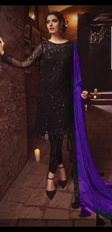 Serene Chiffon Suit-Black-Chiffon-Aarasta