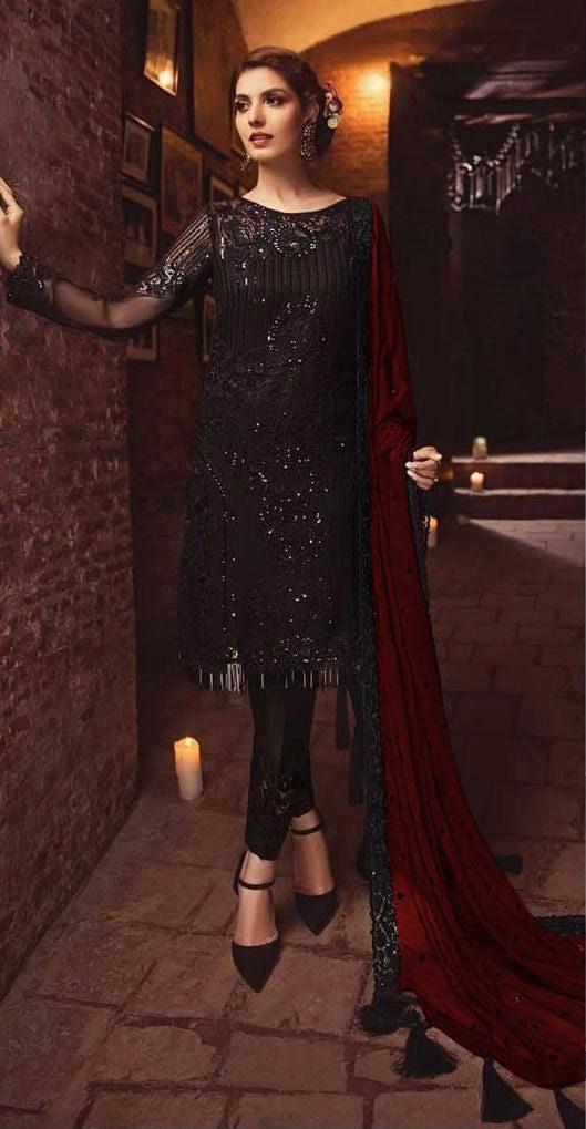 Serene Chiffon Suit-Black-Chiffon-Aarasta