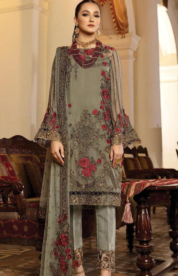 Serene Chiffon Suit-Green-Chiffon-Aarasta