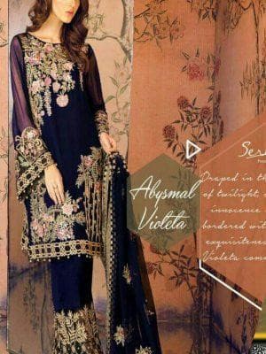 Serene Navy Chiffon Suit-Navy-Chiffon-Aarasta