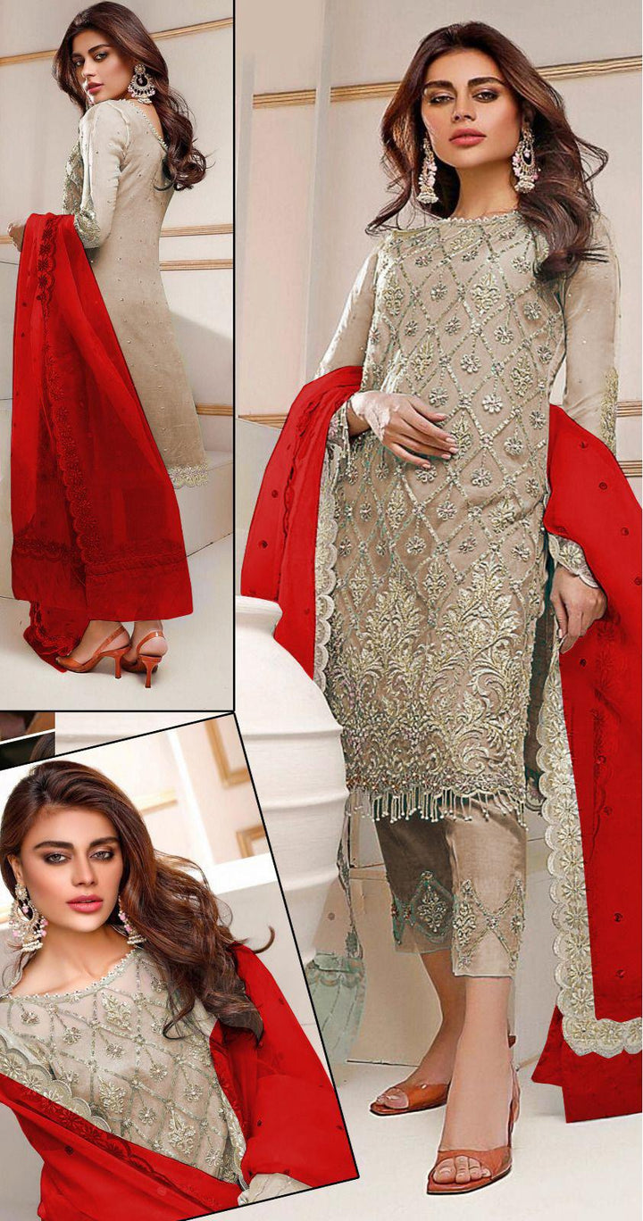 Zainab Chottani Organza Suit-Beige-Organza-Aarasta