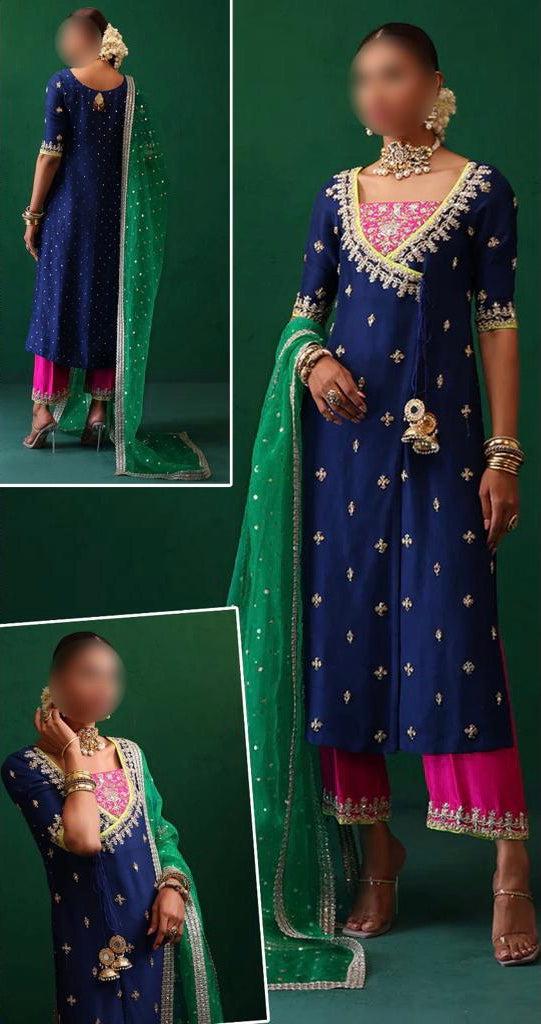 Zainab Chottani Net Suit-Blue-Net-Aarasta