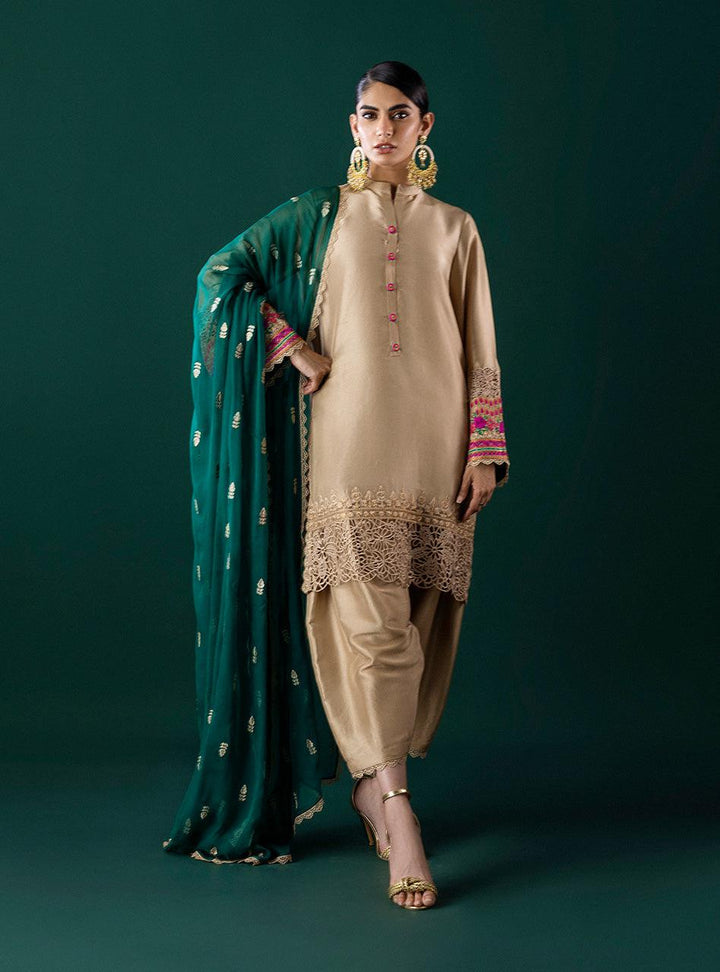 Zainab Chottani Silk Suit-Green-Silk-Aarasta