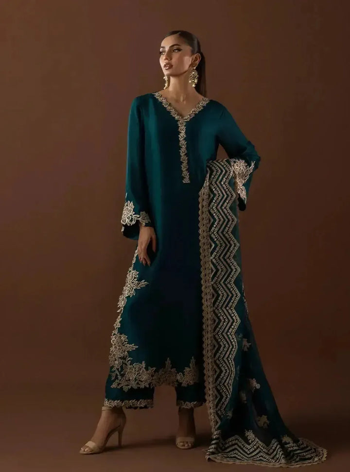 Zainab Chottani Silk Suit-Green-Silk-Aarasta