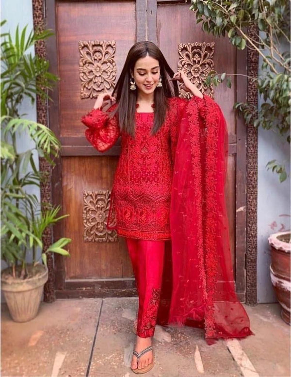 Zainab Chottani Net Suit-Red-Net-Aarasta