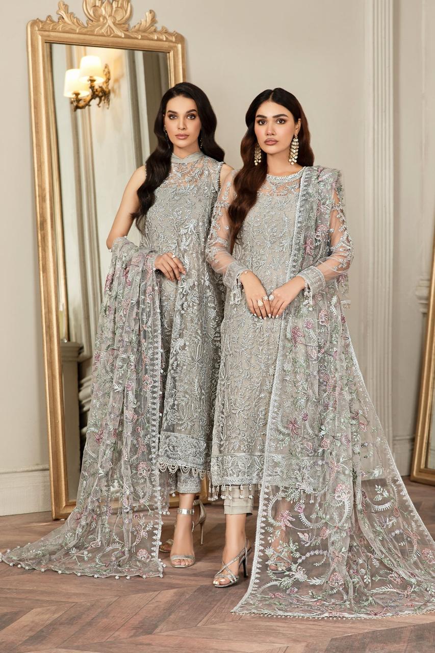 Zarif Net Suit-Grey-Chiffon-Aarasta