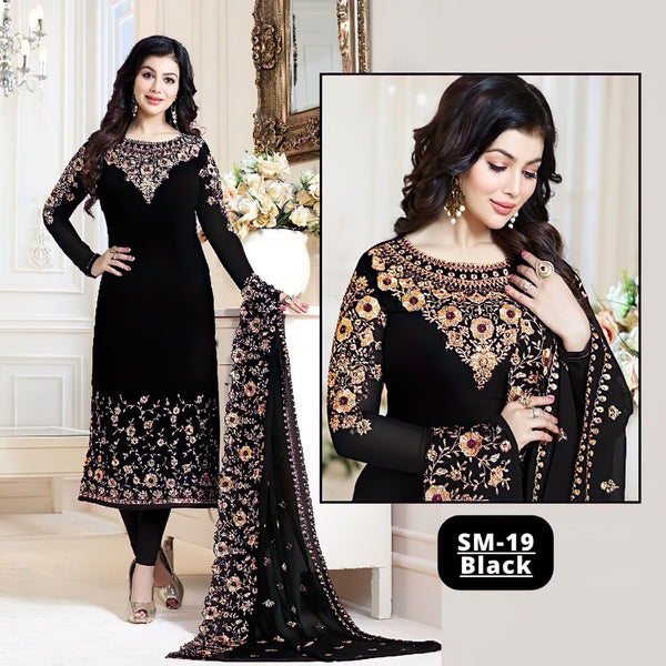 Indian Chiffon Suit-Black-Chiffon-Aarasta